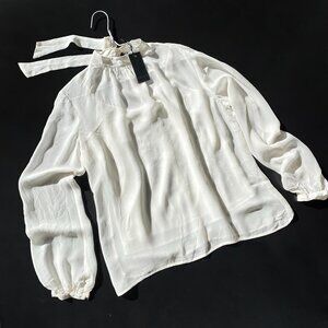 NWT Greylin Sheer Silk 2 Pcs Blouse Top Cream Size S Neck Tie